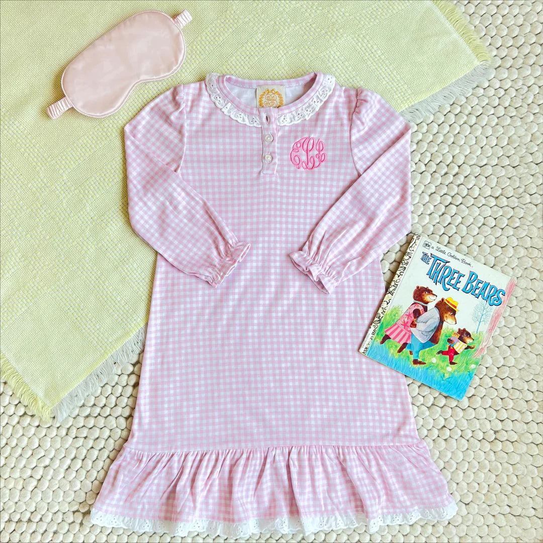 Marnie Morning Gown LS Palm BP Gingham WAW