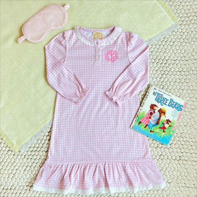 Marnie Morning Gown LS Palm BP Gingham WAW