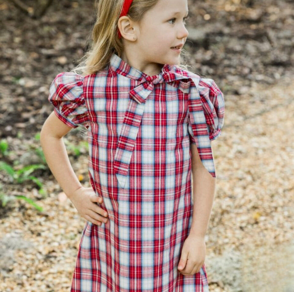 Cranberry with Navy Cord Tia Tie Dress