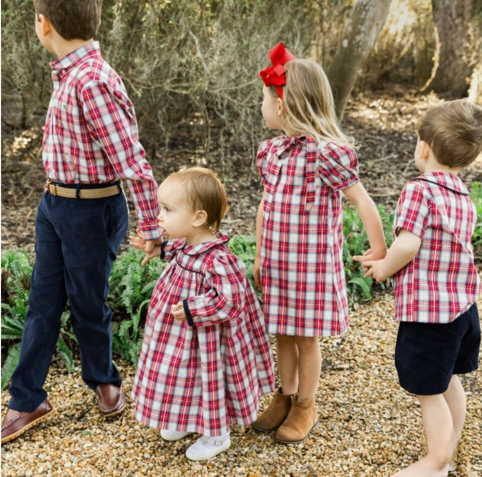 Cranberry with Navy Cord Tia Tie Dress