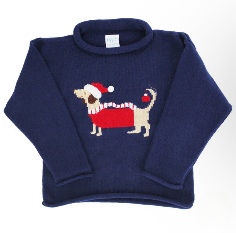 Roll Neck Sweater Santa Doxie on Navy