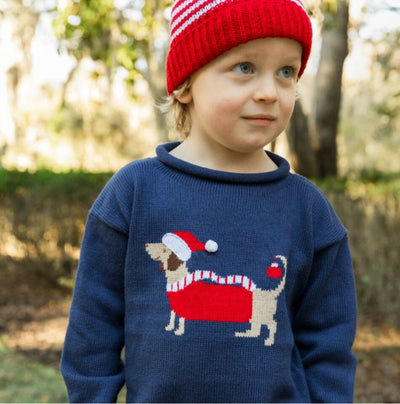 Roll Neck Sweater Santa Doxie on Navy