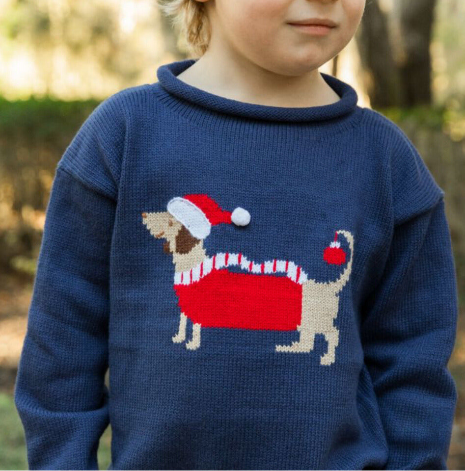 Roll Neck Sweater Santa Doxie on Navy