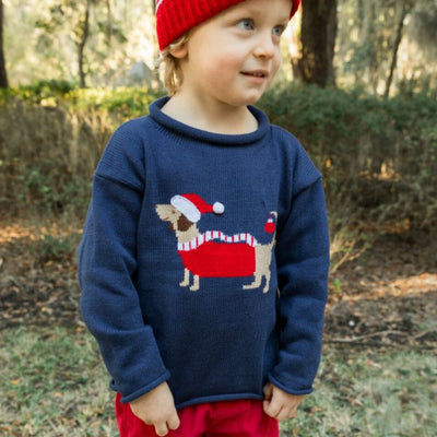 Roll Neck Sweater Santa Doxie on Navy