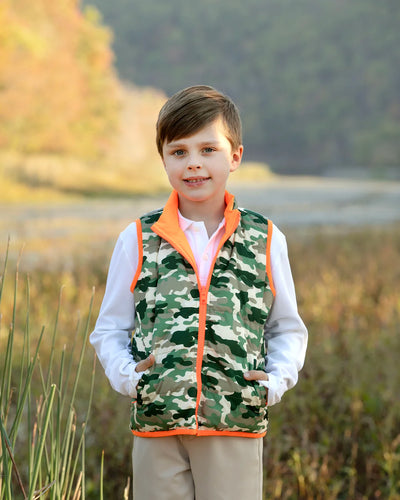 Delta Valley Vest Reversible Hunger Orange Woodland Camo