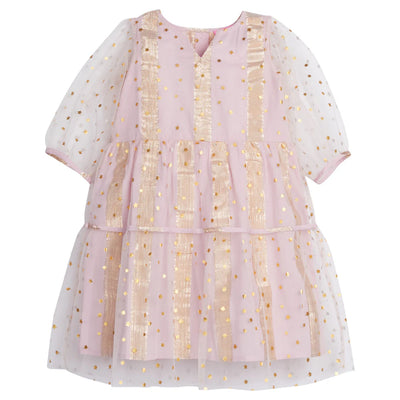 Madaket Dress Pink Metallic Stripe & Stars