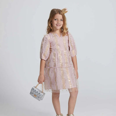 Madaket Dress Pink Metallic Stripe & Stars