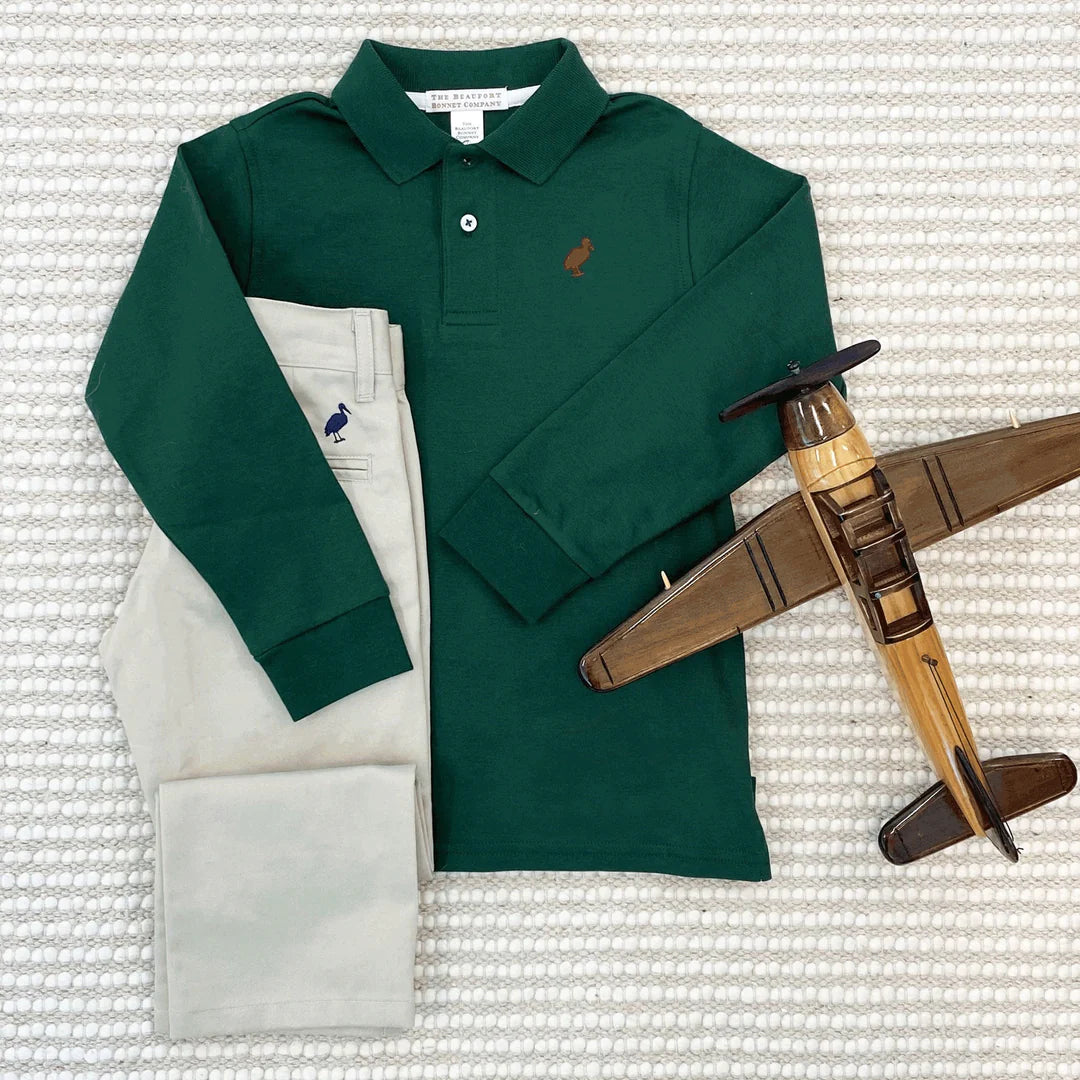 Prim and Proper Polo LS Grier Green Rich Red Stork