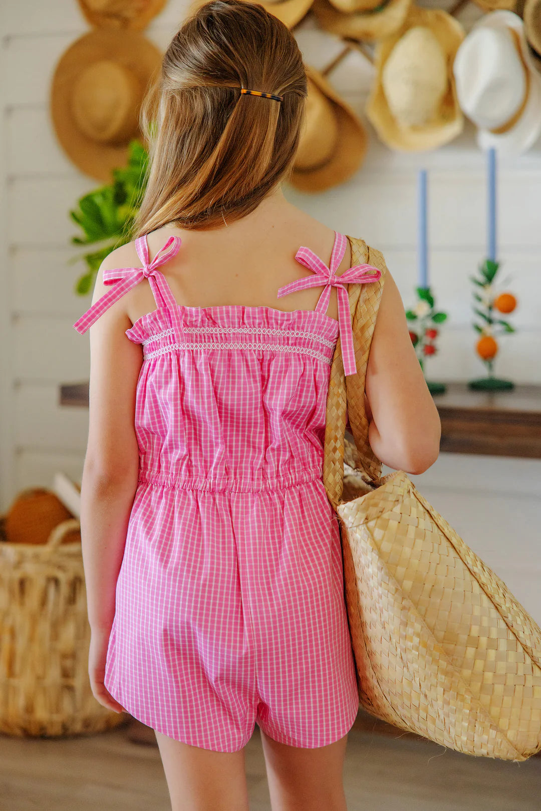 Rosey Shorts Romper Pink Willow Windowpane