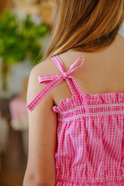 Rosey Shorts Romper Pink Willow Windowpane