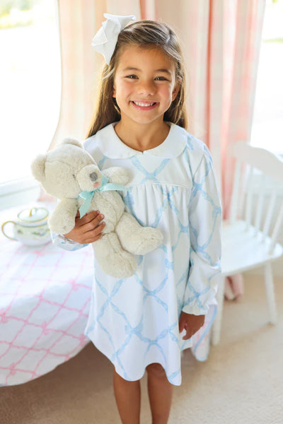 LS Holly Day Dress Pima Buckhead Blue Belle Meade Bow, Worth Avenue White