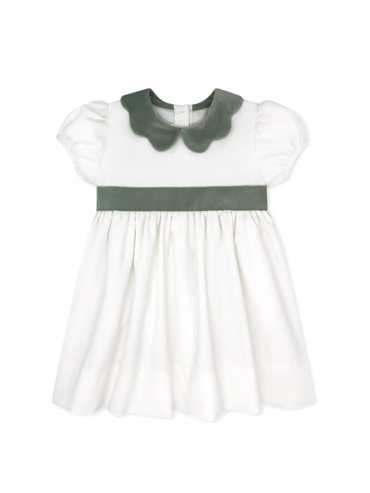 Blakely Band Dress Winter White Velvet, Leyland Green Velvet