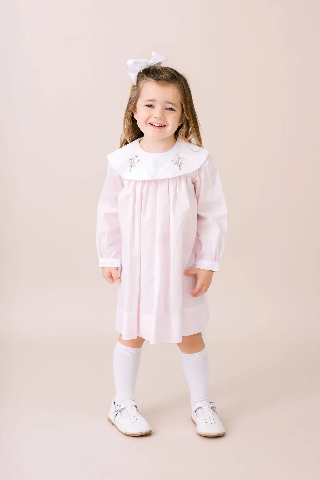 Sandra Dress Long Sleeve Blessing Pink Batiste, Flowers