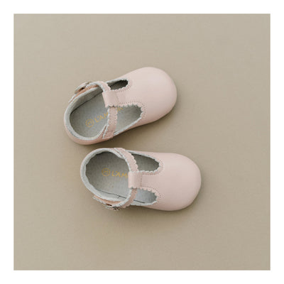 Elodie Girls Scalloped T Strap Mary Jane Crib Shoe Pink