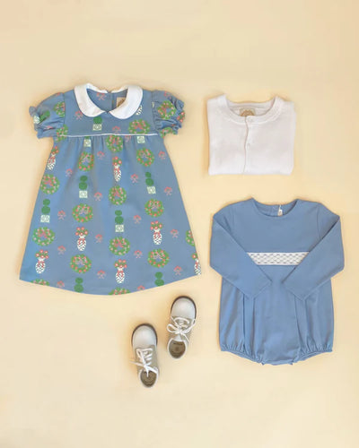 Holly Day Dress Pima Topiaries & Tangerines (Barrington Blue)