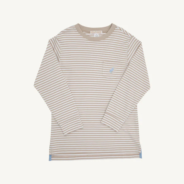 LS Carter Crewneck Keeneland Khaki Stripe, Barrington Blue
