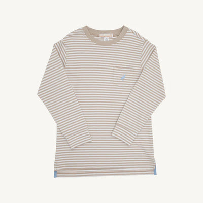 LS Carter Crewneck Keeneland Khaki Stripe, Barrington Blue