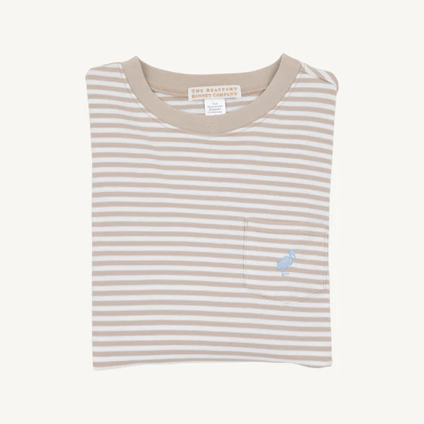 LS Carter Crewneck Keeneland Khaki Stripe, Barrington Blue