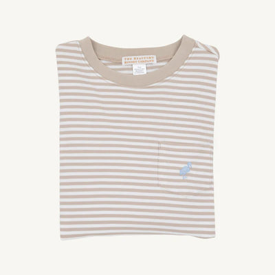 LS Carter Crewneck Keeneland Khaki Stripe, Barrington Blue