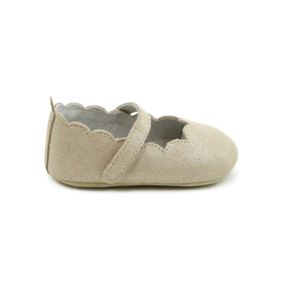 Mimi Girls Scalloped Mary Jane Crib Shoe Champagne