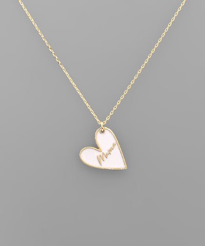 "Mama" White Heart Necklace