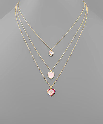 Pink Three Heart Stack Necklace