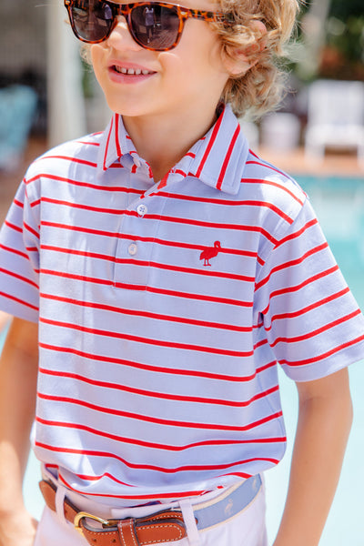 Prim and Proper Polo Broward Blue Stripe Rich Red