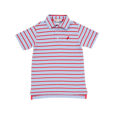 Prim and Proper Polo Broward Blue Stripe Rich Red