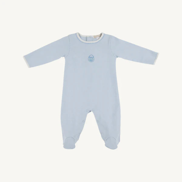 Rock Me Romper Buckhead Blue with Palmetto Pearl & Pumpkin Embroidery