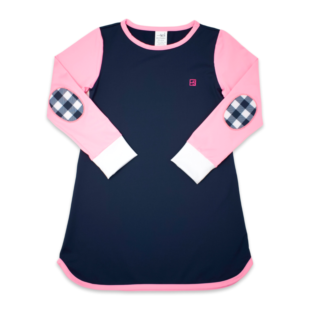 Tinsley Tennis Dress Navy Pink Buff Check