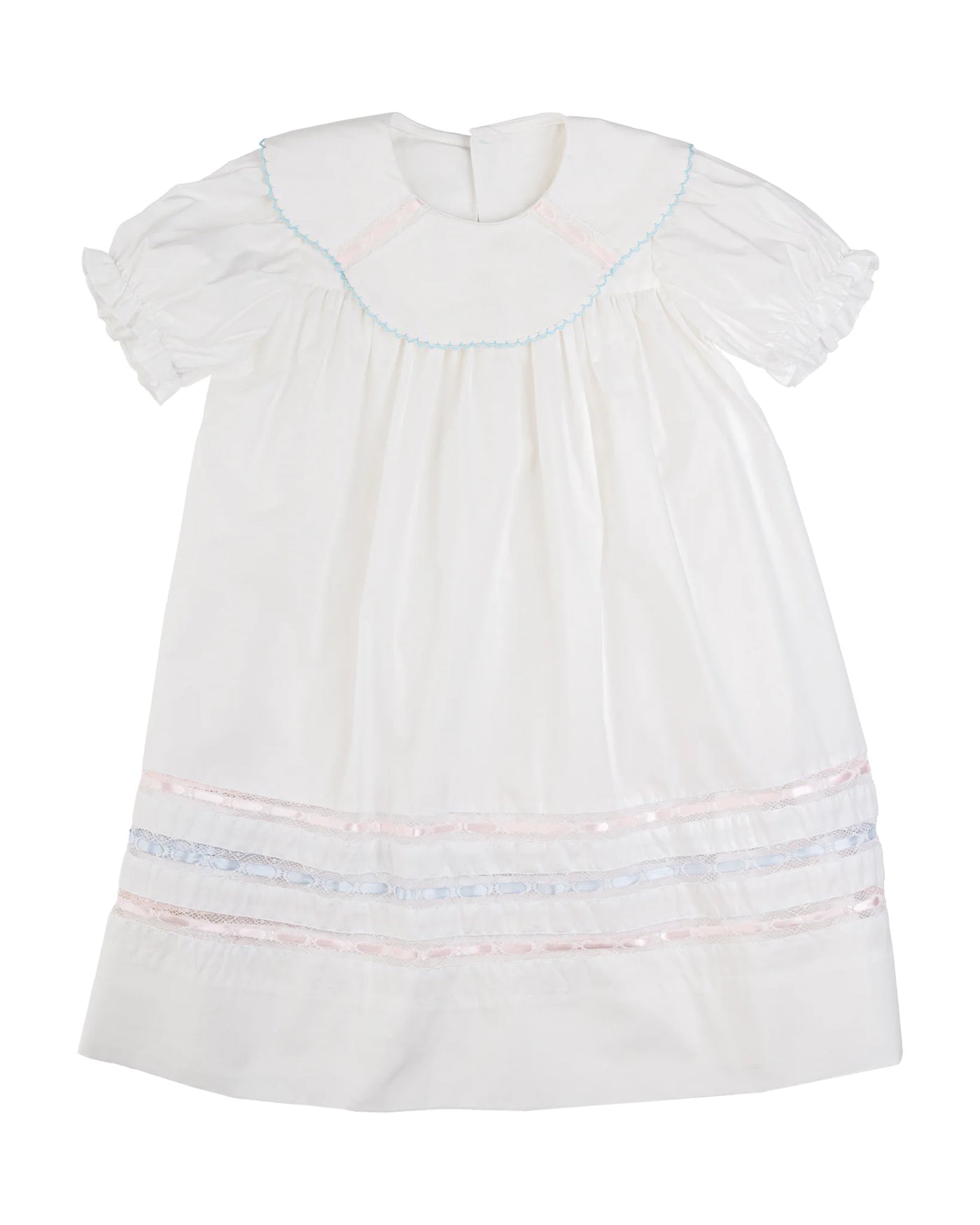 Donahue Dress - Blessings White Batiste Blue/Pink Ribbon