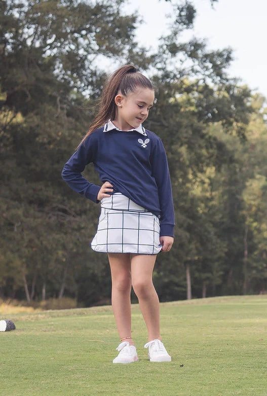 Teagan Tennis Skort Pure Coconut, Nantucket Navy Willington Windowpane
