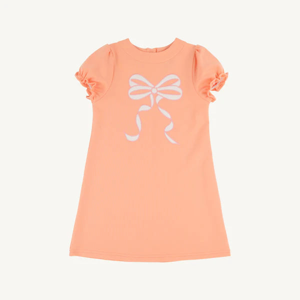 Short Sleeve Eliza's Applique Dress Seashore Sherbet with Palmetto Pearl & Sandpearl Pink Bow