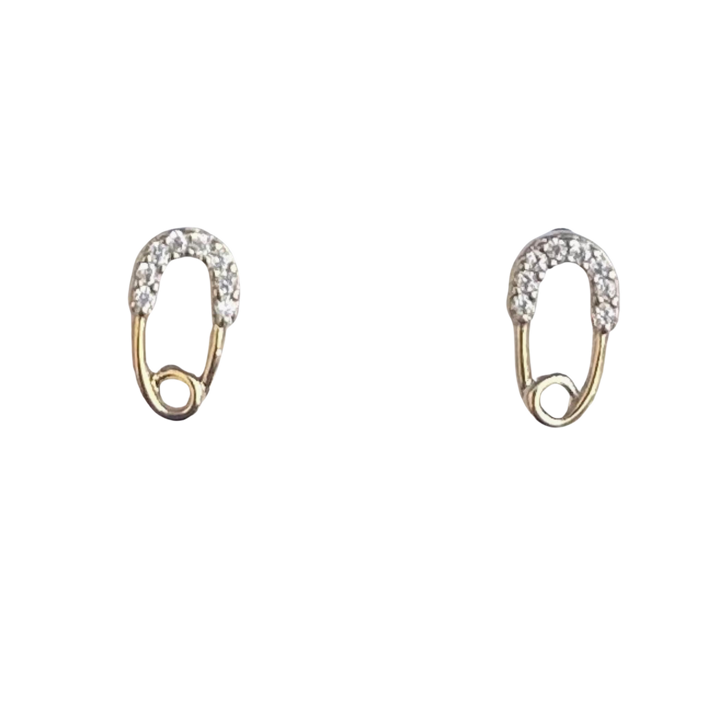 Gold with Diamonds Safety Pin Earrings