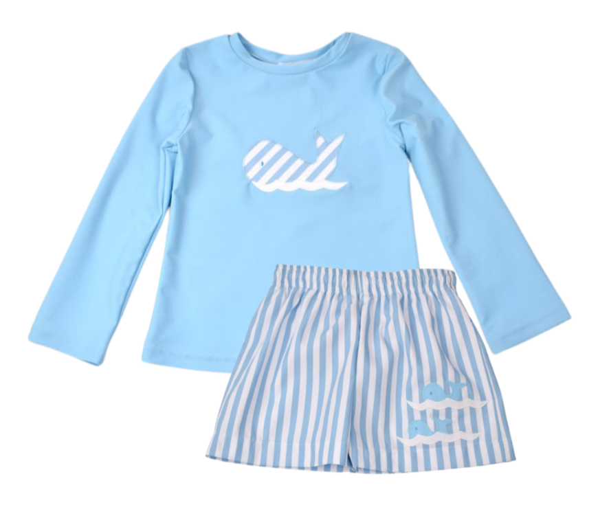 Whale Rash  Guard & Swim Trunks Set