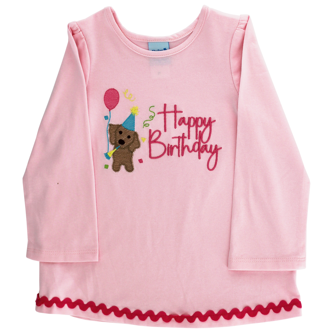 Girls Happy Birthday LS T Shirt