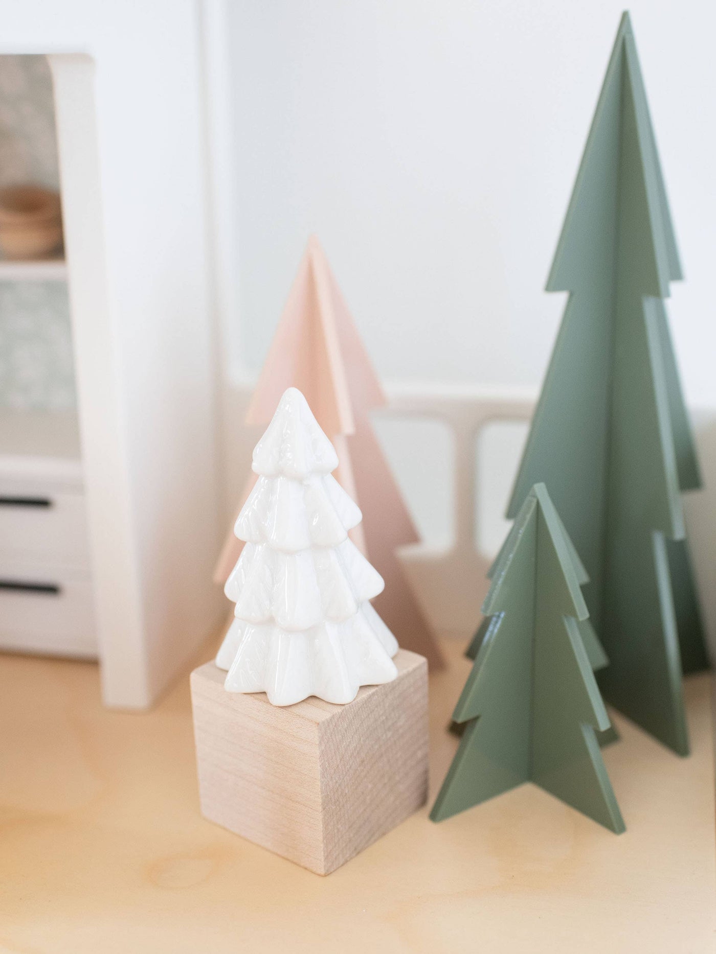 Dollhouse Ceramic Holiday Trees | White Stoneware: Style 3 - Right