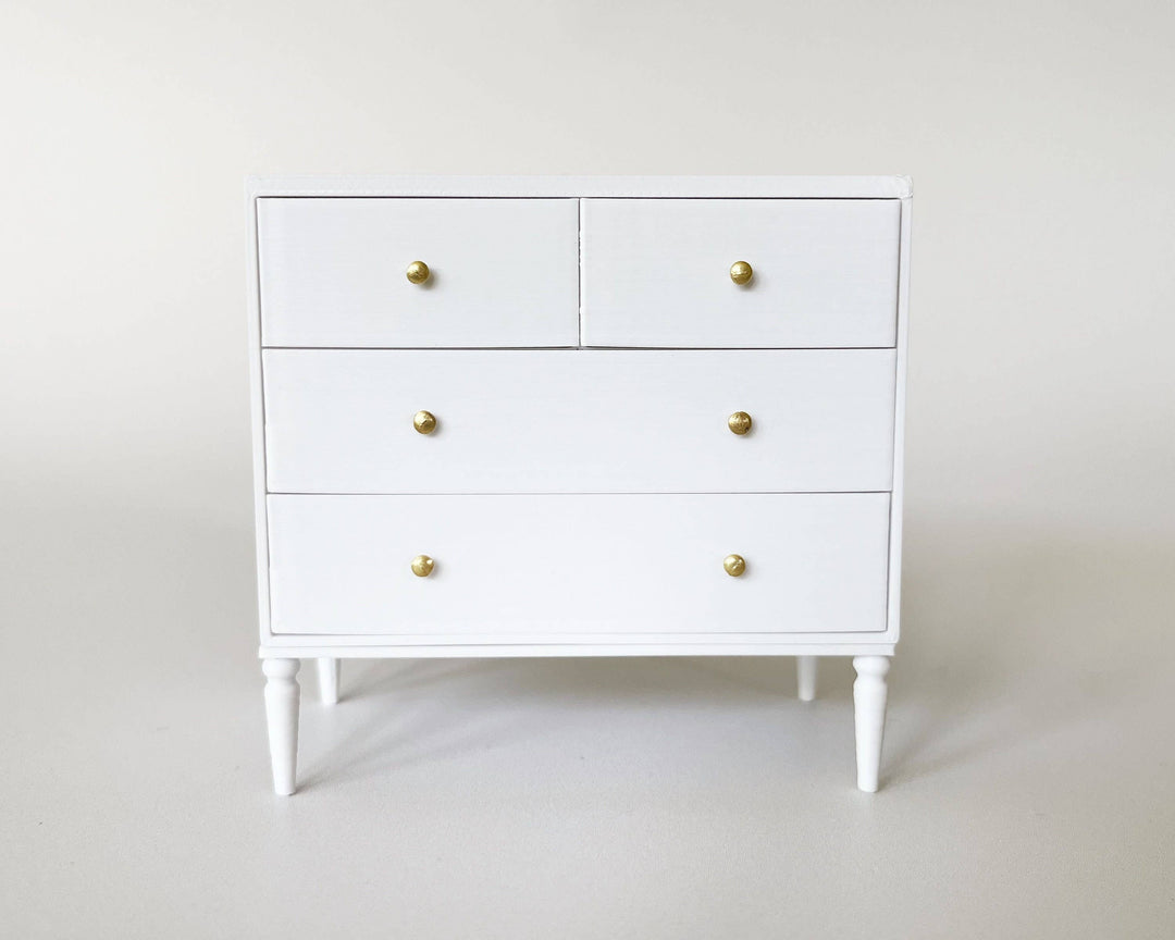 Modern 4-Drawer Miniature Dollhouse Dresser: White / Antique Brass (Go The Sugarplum Tree Modern 4-Drawer Miniature Dollhouse Dresser: White / Antique Brass (Go The Sugarplum Tree