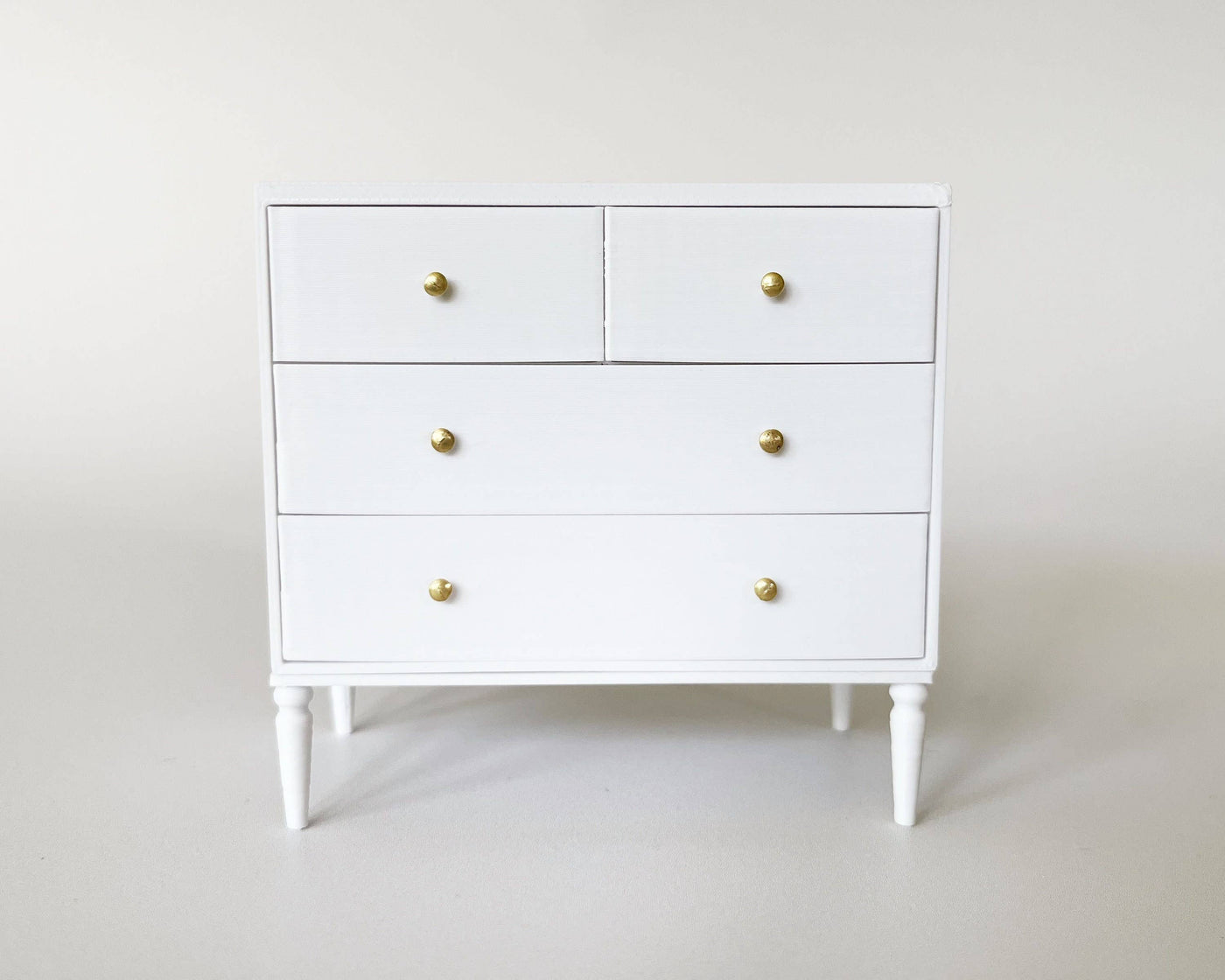 Modern 4-Drawer Miniature Dollhouse Dresser: White / Antique Brass (Gold)