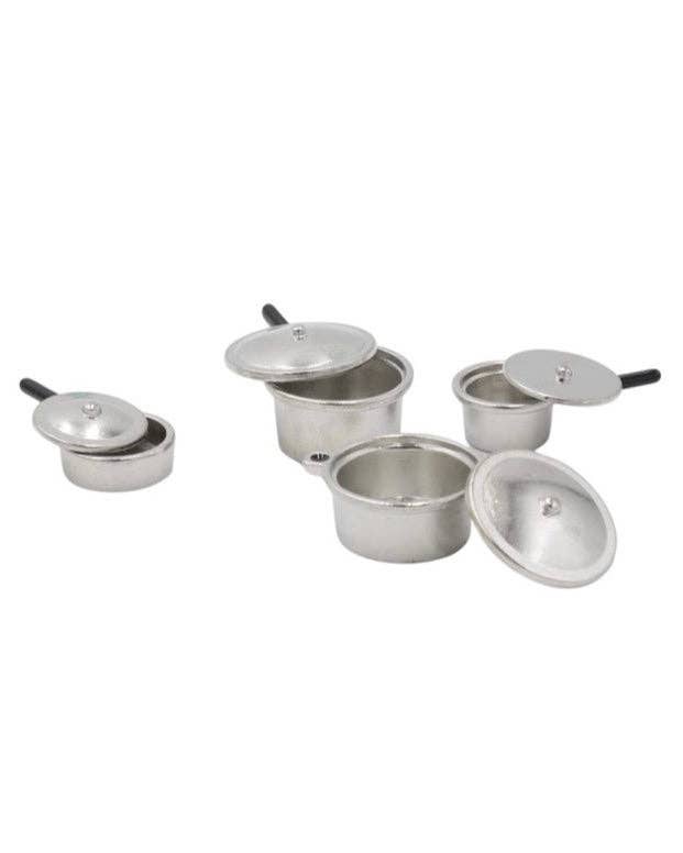 Dollhouse Metal Pots & Pans Set + Lids | Silver