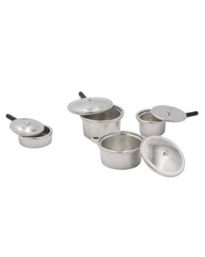 Dollhouse Metal Pots & Pans Set + Lids | Silver