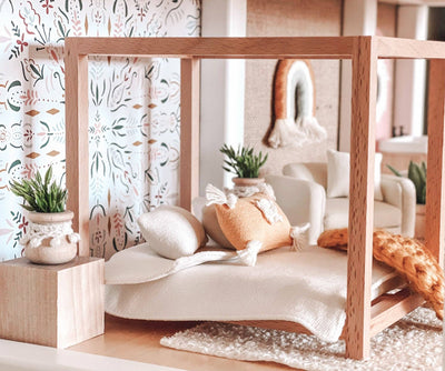 Four Poster Bed + Mattress | Natural Wood