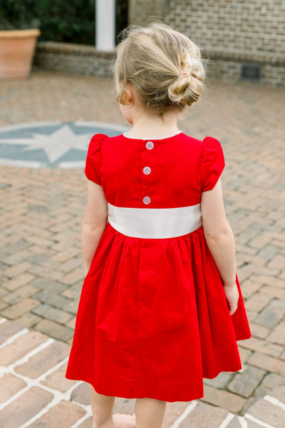 Red Cord Dress with Pearl Collar