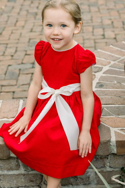 Red Cord Dress with Pearl Collar