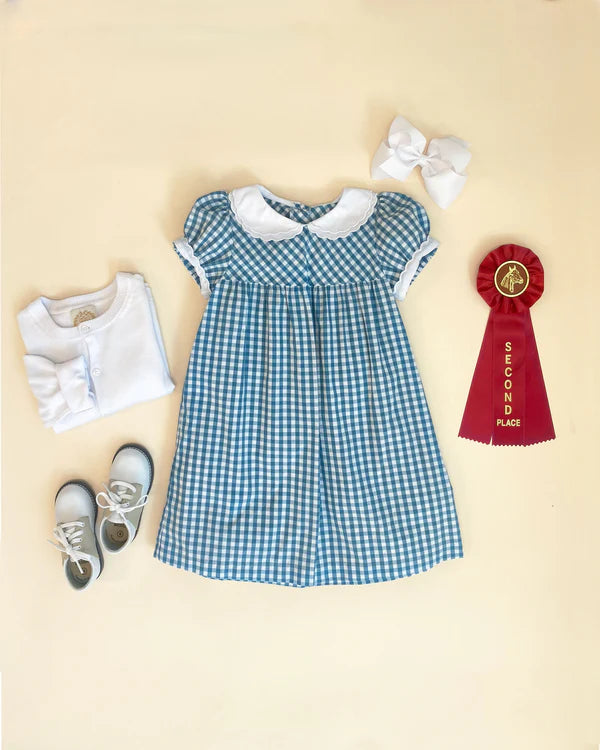 Holly Day Dress Woven Yarn Barnsley Blue Gingham & WAW