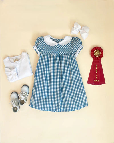 Holly Day Dress Woven Yarn Barnsley Blue Gingham & WAW