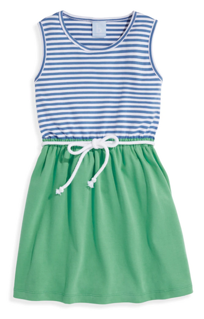 Bayview Beach Dress Royal and White Stripe with Kelly Green