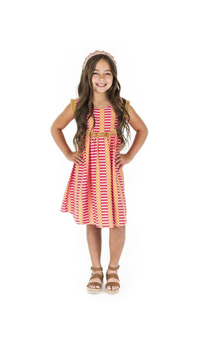 Checker Girl Fringe Dress- Checker Pink