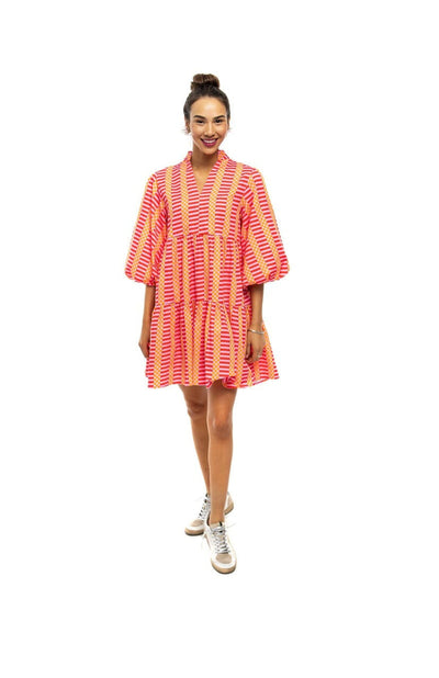 Aubrey Bubble Sleeve Mini- Pink Flamingo