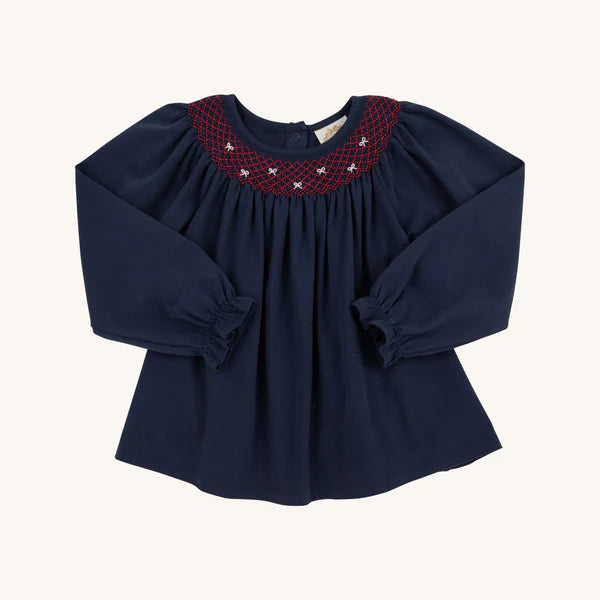 Bettye Sue Smocked Top Pima Nantucket Navy, Richmond Red, White